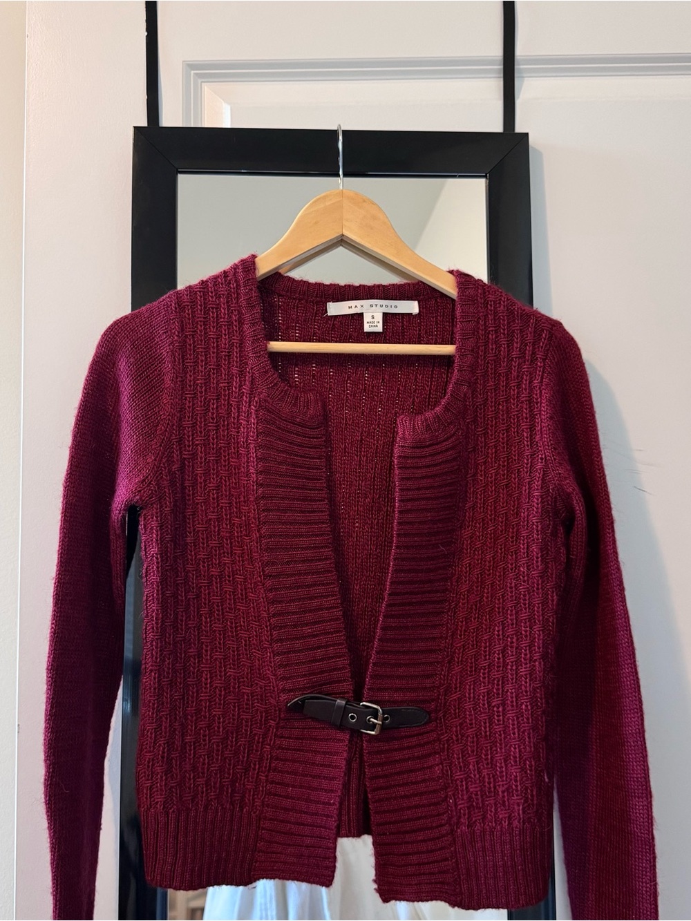 Max Studio Red Ribbed Knit Belted Cardigan